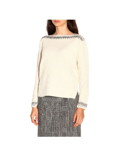 Shop Ermanno Scervino Sweater With Long Sleeves And Bright Inserts In White