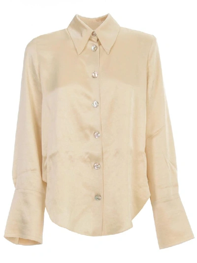 Nanushka Mandine Shirt L/s Satin Rounded Neck In Beige | ModeSens