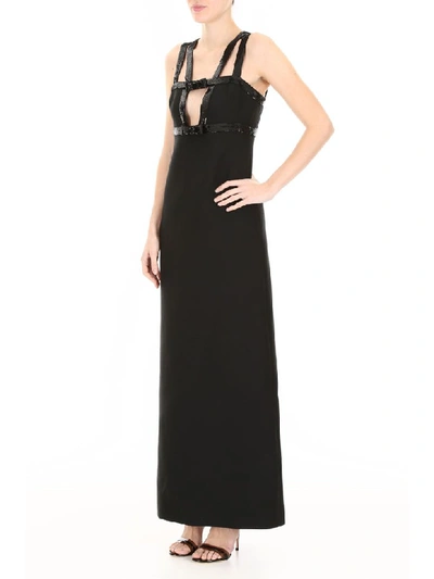 Shop Miu Miu Long Dress With Sequins In Nero (black)
