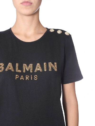 Shop Balmain T-shirt With Strass Logo In Nero