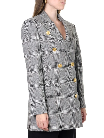 Shop Versace Double-breasted Grey Tweed Blazer