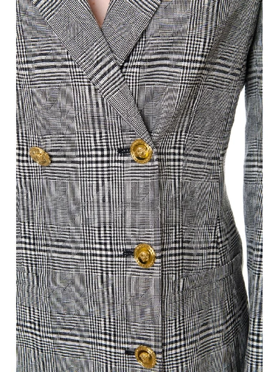 Shop Versace Double-breasted Grey Tweed Blazer