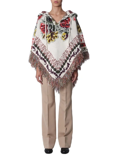 Shop Etro Hooded Poncho In Bianco
