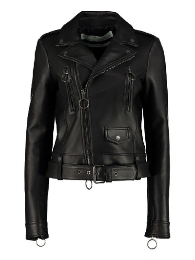 Shop Off-white Lambskin Biker Jacket In Black