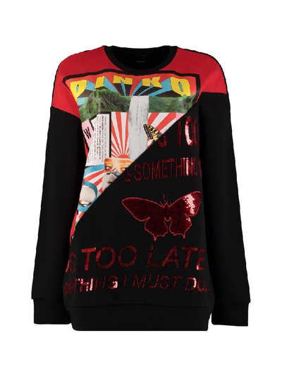 Shop Pinko Falla Girare Printed Oversize Sweatshirt In Black