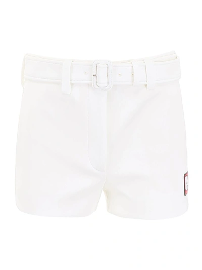 Shop Prada Shorts With Rubber Logo In Bianco (white)