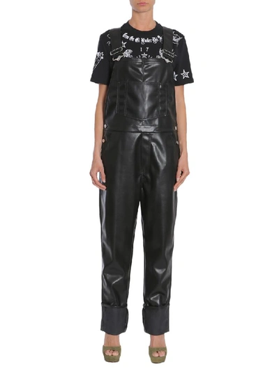 Shop Givenchy Eco Leather Dungarees In Nero