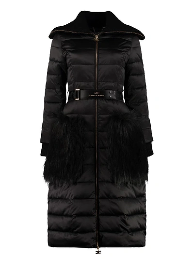 Shop Elisabetta Franchi Celyn B. Long Padded Jacket With Belt In Black