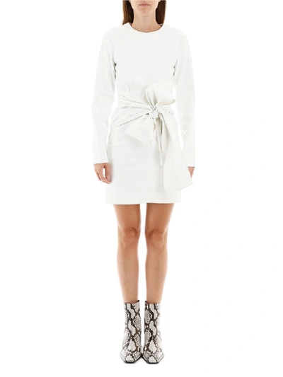 Shop Msgm Croc-print Faux Leather Mini Dress In Bianco (white)