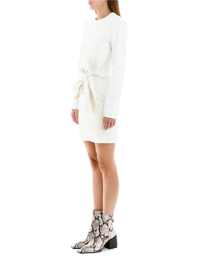 Shop Msgm Croc-print Faux Leather Mini Dress In Bianco (white)