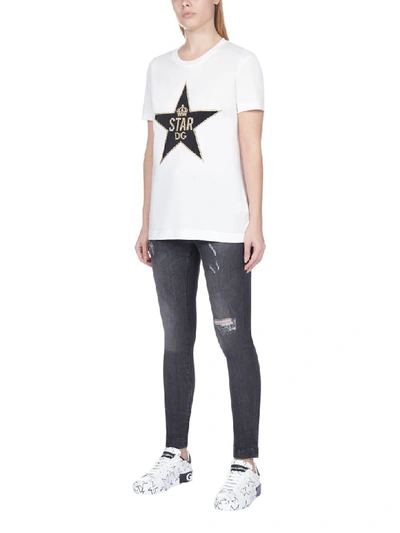 Shop Dolce & Gabbana Logo Star Short Sleeve T-shirt In Bianco