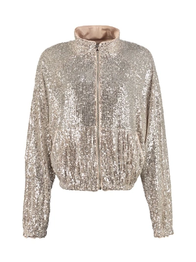 Shop Pinko Derby Sequin Full-zip Sweatshirt In Silver