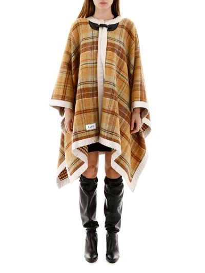 Shop Lanvin Tartan Wool Cape In Hazel (beige)