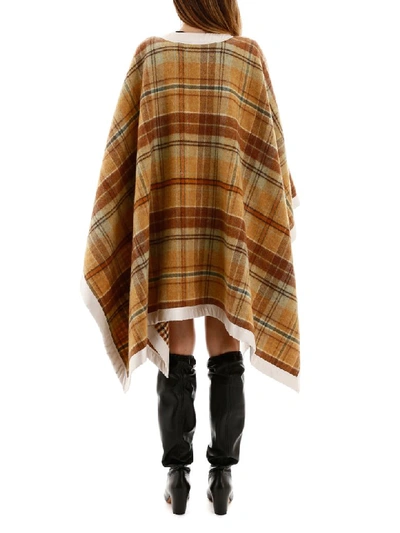 Shop Lanvin Tartan Wool Cape In Hazel (beige)