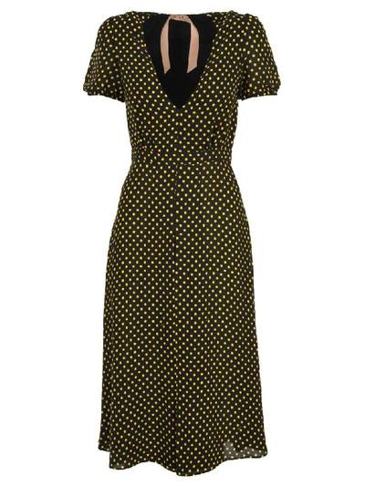 Shop N°21 N21 Polka Dot Dress In Black + Yellow