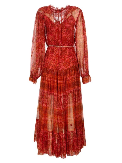 Shop Zimmermann Edie Ruffled Long Robe Dress In Peach Block, Paisley