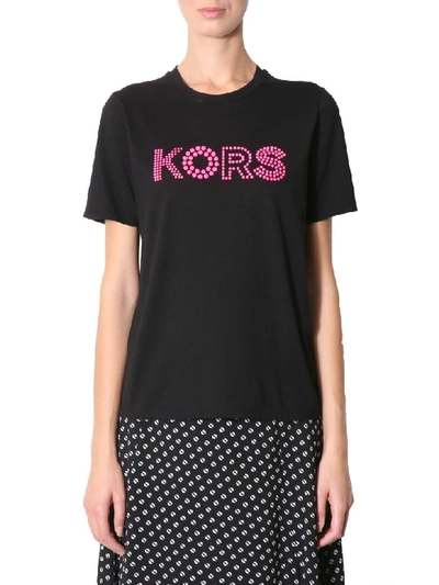 Shop Michael Michael Kors T-shirt With Studded Logo In Nero
