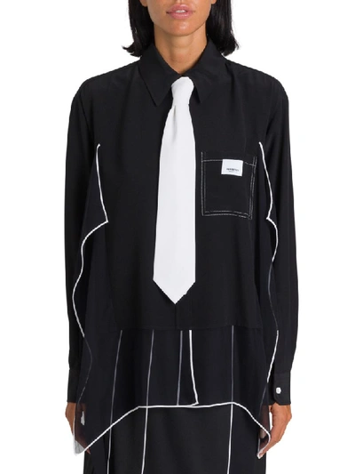 Shop Burberry Piping Detail Crepe De Chine Oversized Shirt In Nero