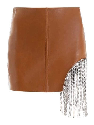 Shop Area Crystal Fringe Mini Skirt In Toffee (brown)