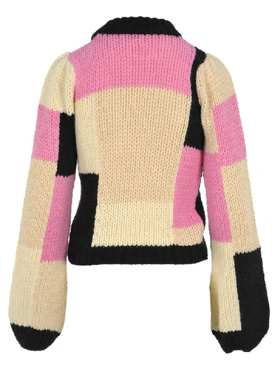 Shop Ganni Hand Knit Wool Puff Pullover In Multicoloured