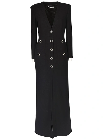 Shop Alessandra Rich Long Length V-neck Buttoned Dress In Black