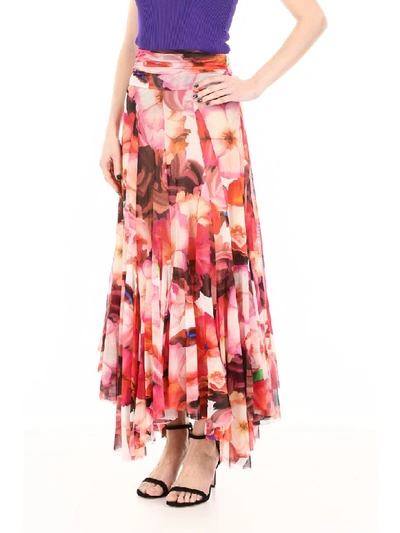 Shop Msgm Floral-printed Skirt In Multicolor (orange)