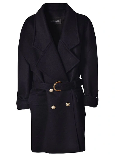 Shop Balmain Belted Coat In Black