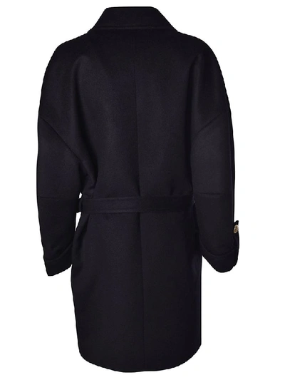 Shop Balmain Belted Coat In Black