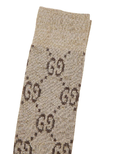 Shop Gucci Logo Knit Socks In Shell-dark Brown