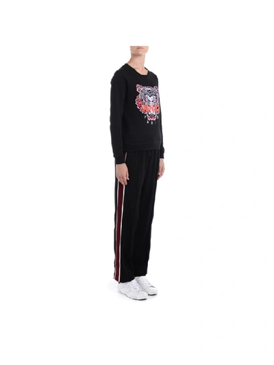 Shop Kenzo Long  Black Trousers With Colored Side Bands In Nero