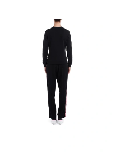 Shop Kenzo Long  Black Trousers With Colored Side Bands In Nero