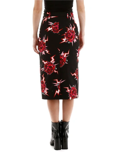 Shop Prada Rose Print Skirt In Lacca (black)