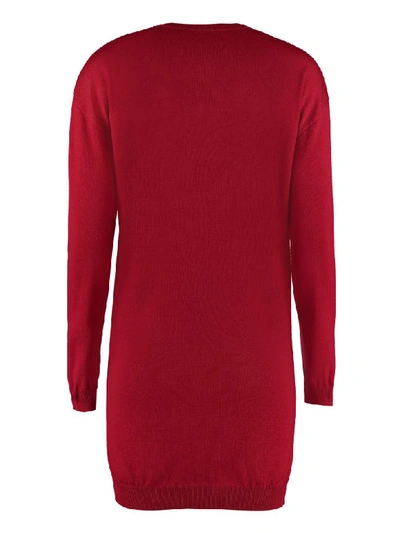 Shop Moschino Intarsia Knit-dress In Red