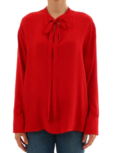 Shop Valentino Top In Jacquard Satin Vlogo In Red