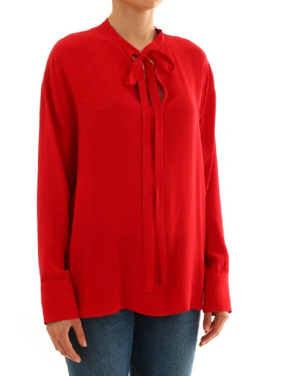 Shop Valentino Top In Jacquard Satin Vlogo In Red