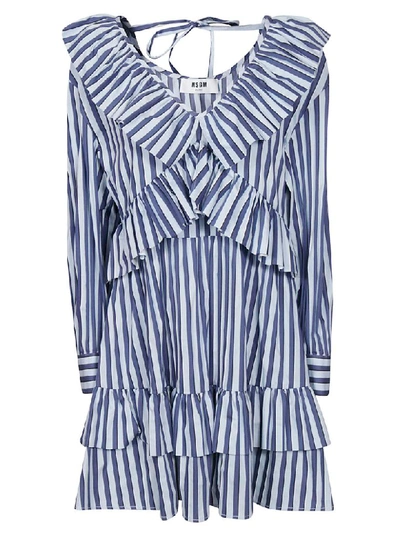Shop Msgm V-neck Striped Dress In Blue
