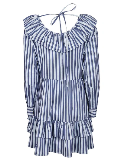 Shop Msgm V-neck Striped Dress In Blue