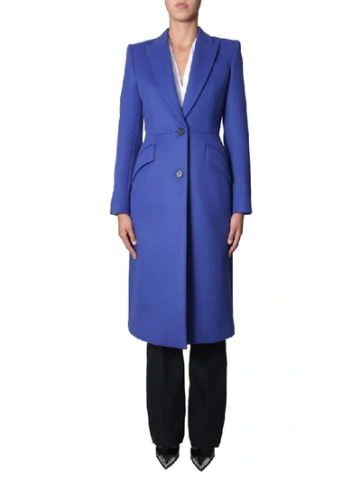 Shop Alexander Mcqueen Wool Coat In Blu