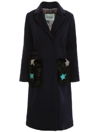 Shop Ava Adore Coat With Fur Pockets In Blu (blue)
