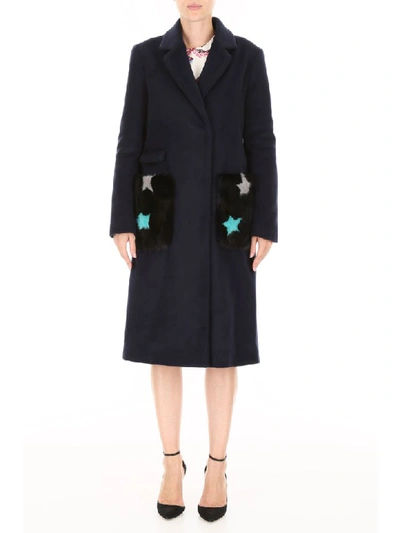 Shop Ava Adore Coat With Fur Pockets In Blu (blue)