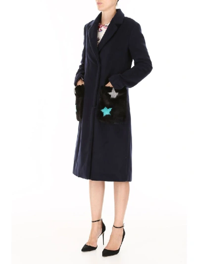 Shop Ava Adore Coat With Fur Pockets In Blu (blue)