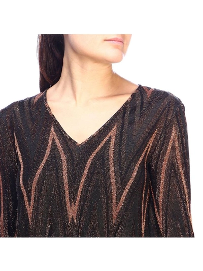 Shop M Missoni Dress With V-neck In Lurex Zigzag Knit In Rust