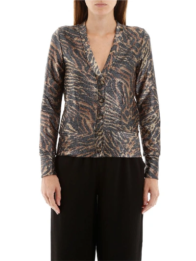 Shop Ganni Lurex Animalier Cardigan In Tiger (gold)