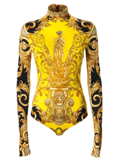 Shop Versace Printed All-over Bodysuit In Caramel
