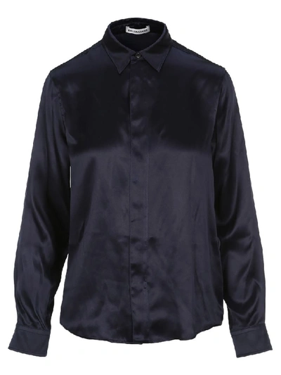 Shop Balenciaga Classic Silk Shirt In Blue