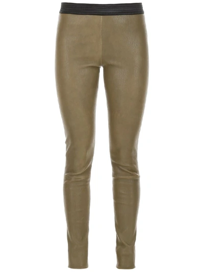 Shop Drome Leather Leggings In Sage Green (green)