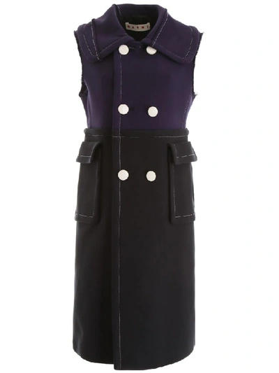 Shop Marni Bicolor Vest In Black Light Navy (blue)