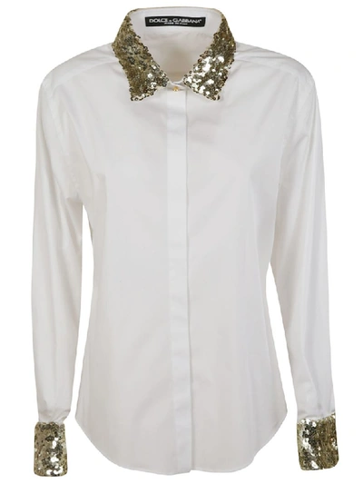 Shop Dolce & Gabbana Embellished Shirt In Gold/white