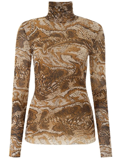 Shop Ganni Printed Top In Tigers Eye (brown)