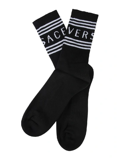 Shop Versace Socks With Logo In Nero